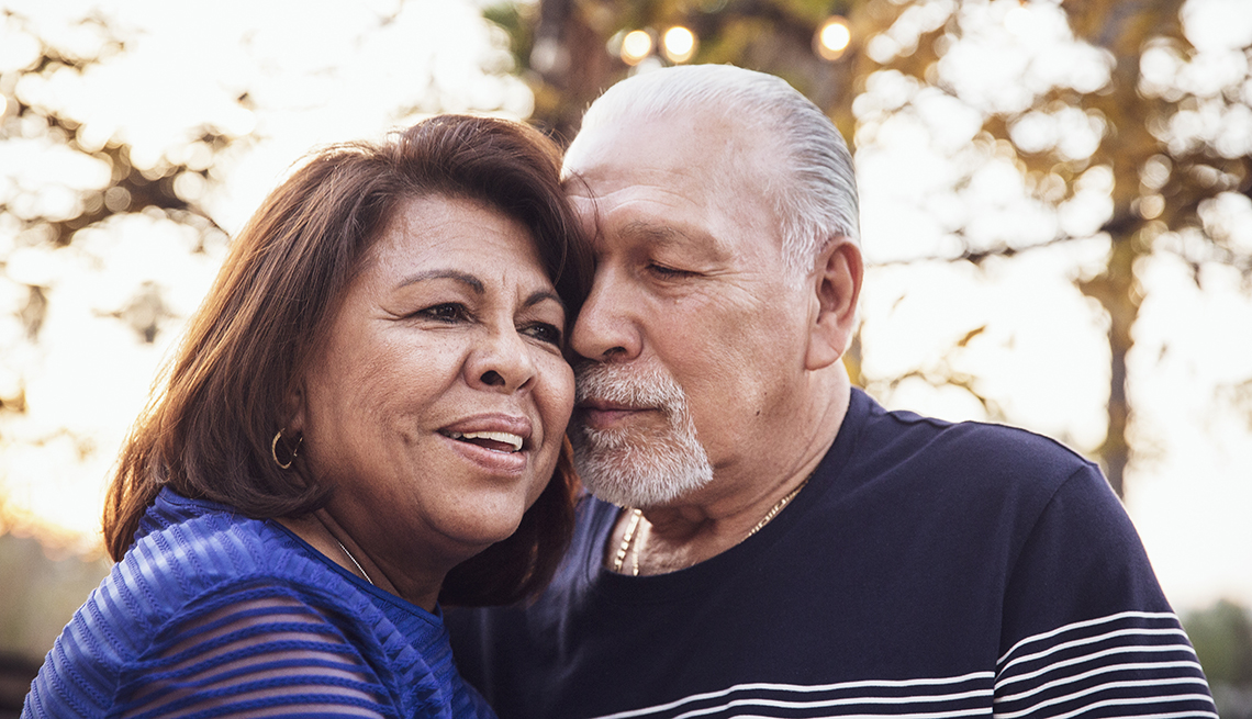 A couple embracing outdoors