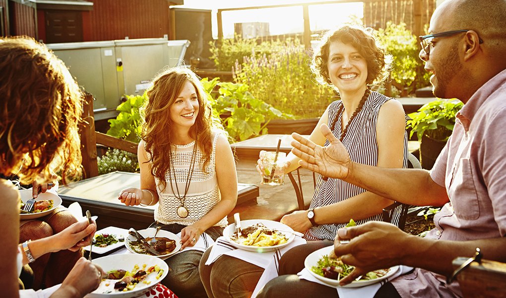 Group eating outdoors