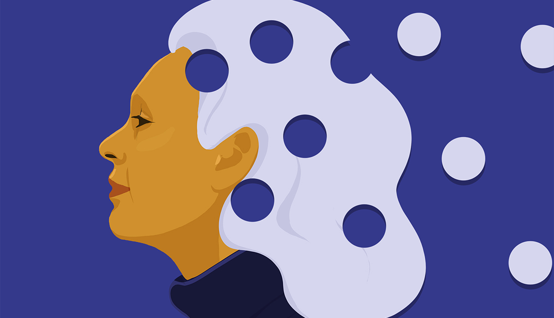An illustration of a woman with spots missing from her head