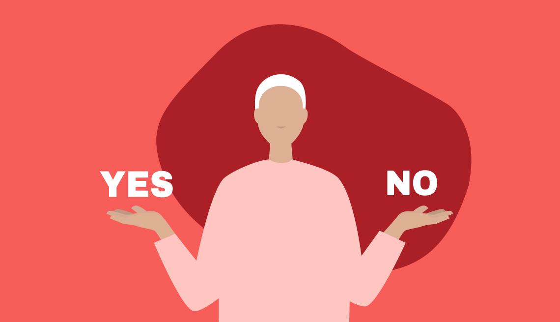 illustration of a person with their hands out with the work yes over one hand and no over the other