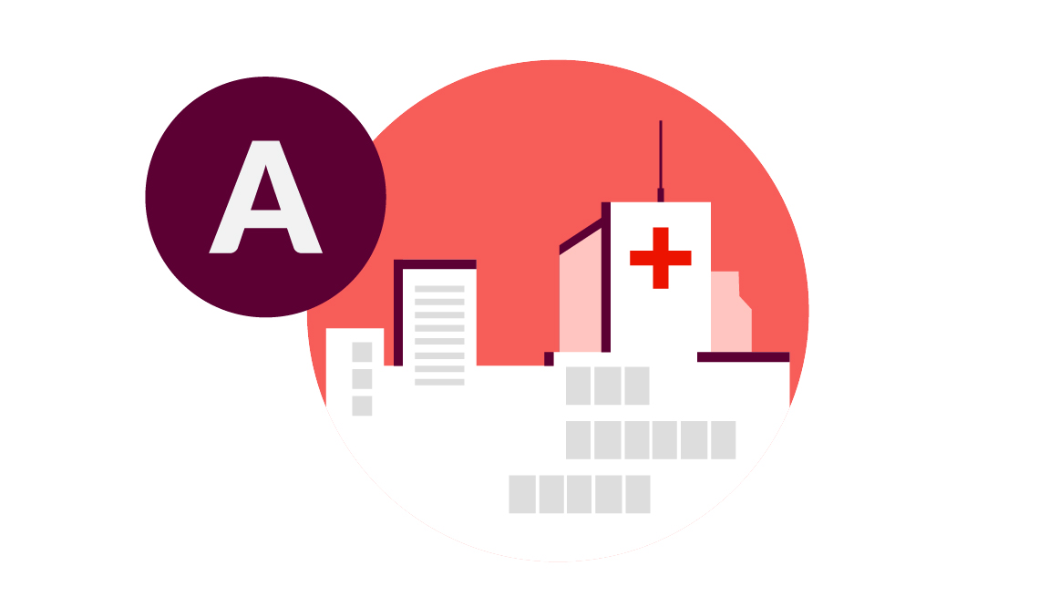 illustration of a hospital next to the letter a