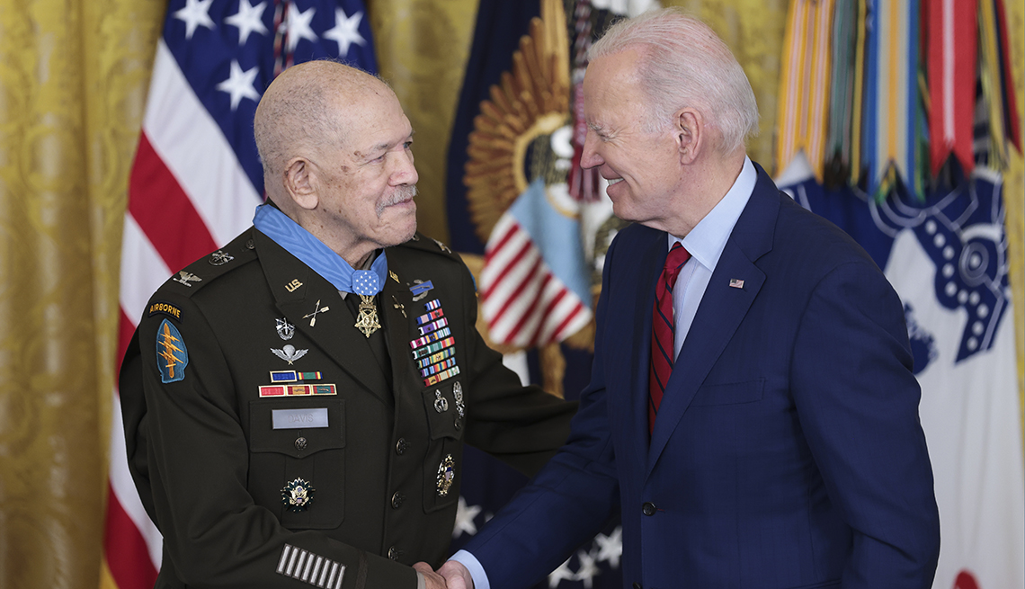 President Joe Biden awards the Medal of Honor to Ret. U.S. Army Colonel Paris Davis for his remarkable heroism during the Vietnam War, during an event in the East Room of the White House on March 3, 2023 in Washington, DC.