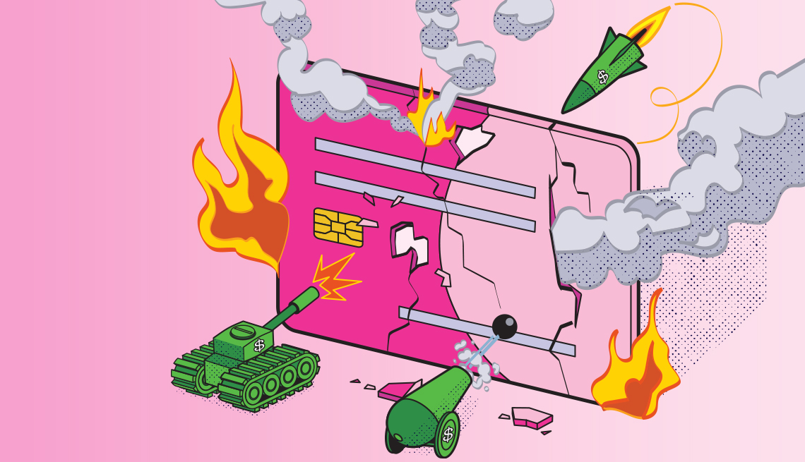 Ilustración de una tarjeta de crédito que es destruída