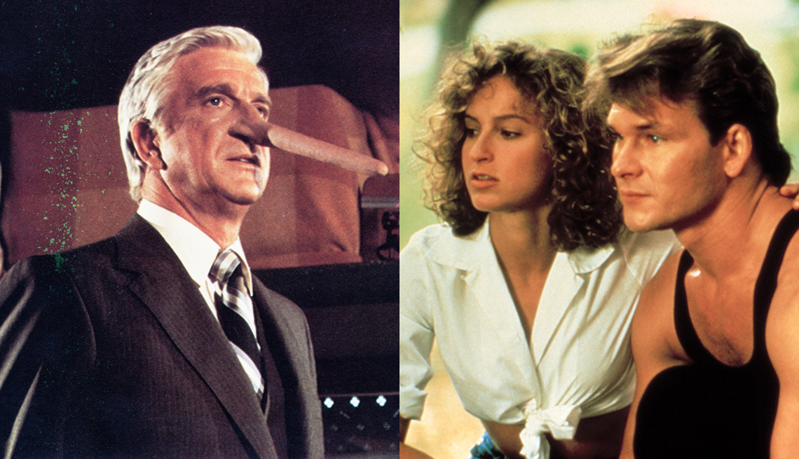 Leslie Nielsen en Airplane, y Jennifer Grey y Patrick Swayze en Dirty Dancing