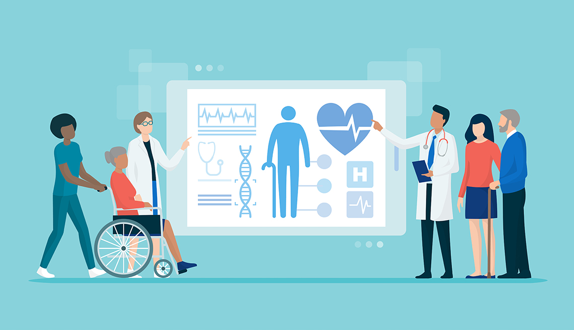 Equipo médico examinando a pacientes adultos mayores