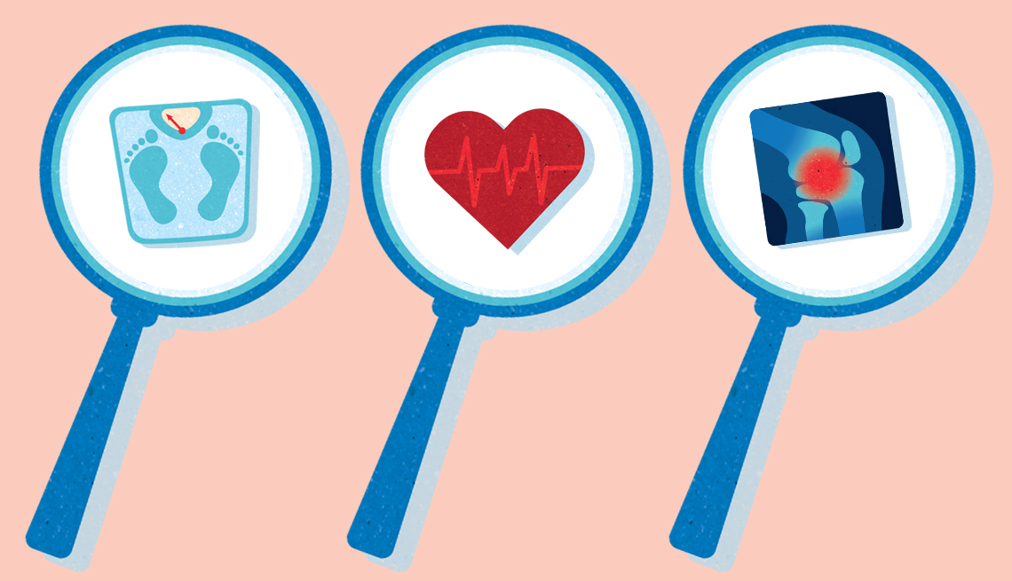 Tres lupas sobre tres iconos médicos