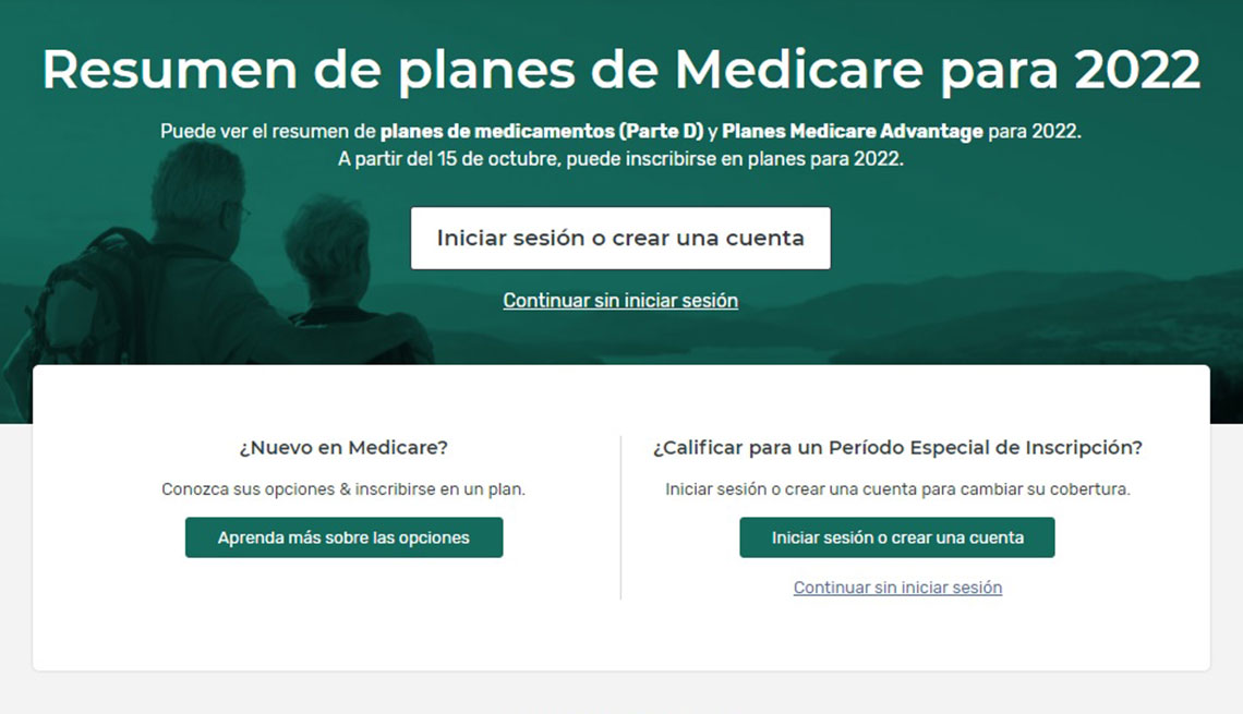 Captura de pantalla de la página web de Medicare