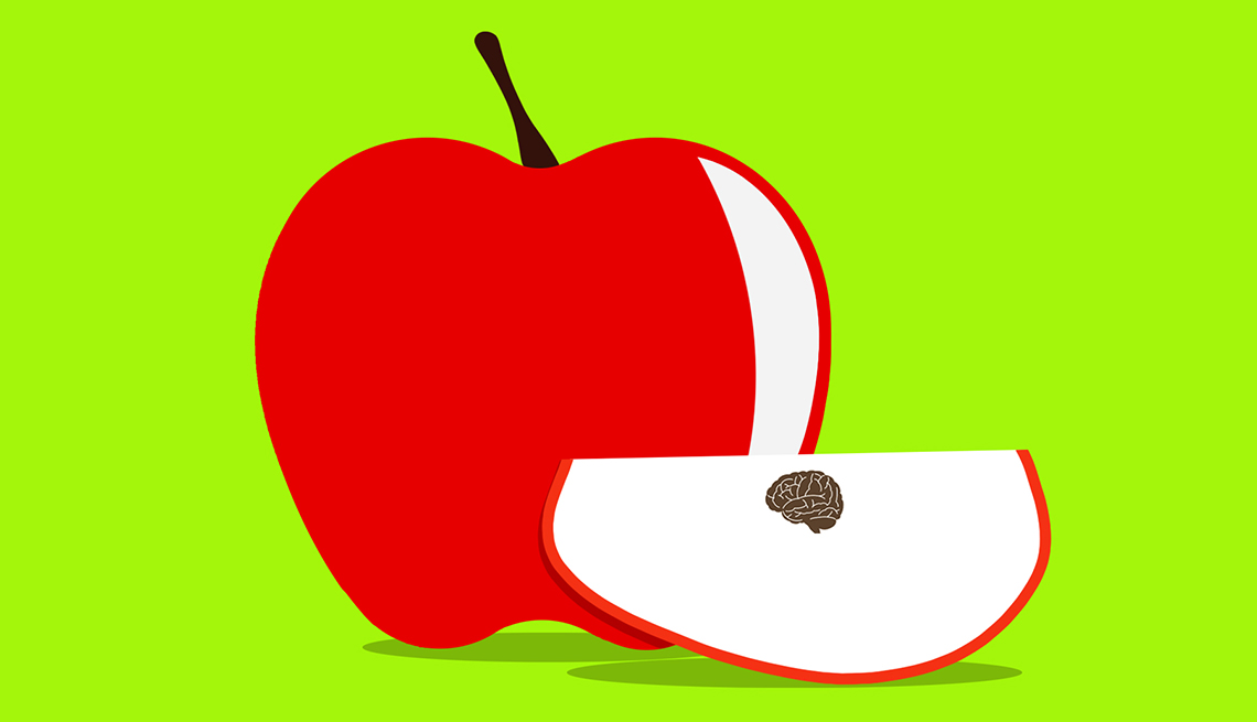 Ilustración de una manzana a la que le cortaron una rebanada