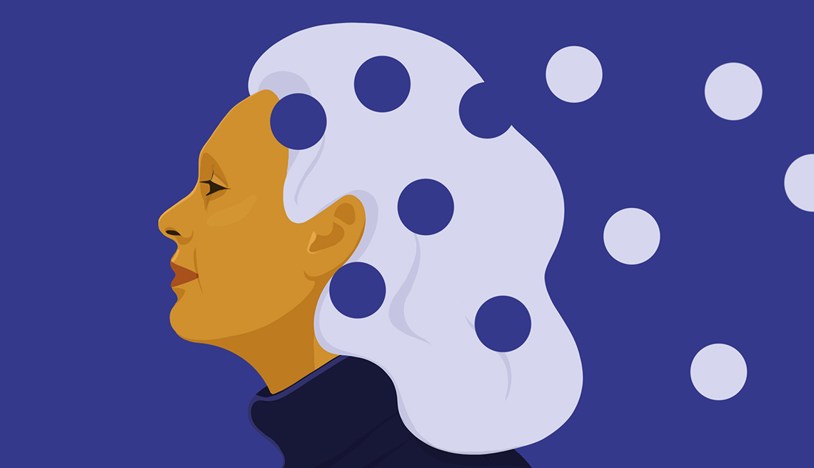 Ilustración de una mujer a la que le faltan partes de la cabeza.