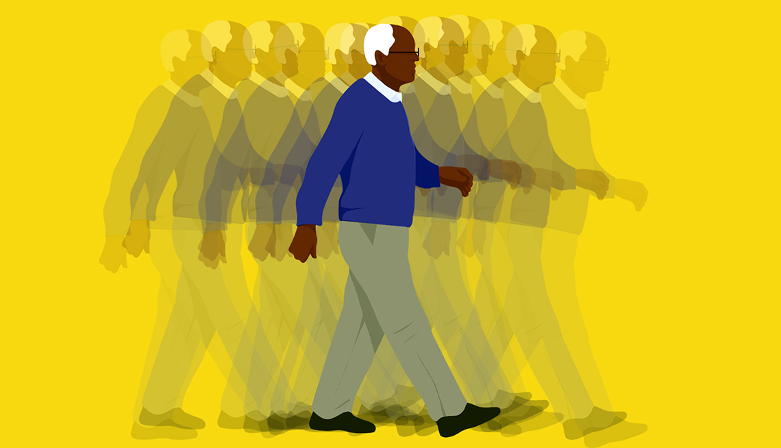 Ilustración de un hombre caminando borroso